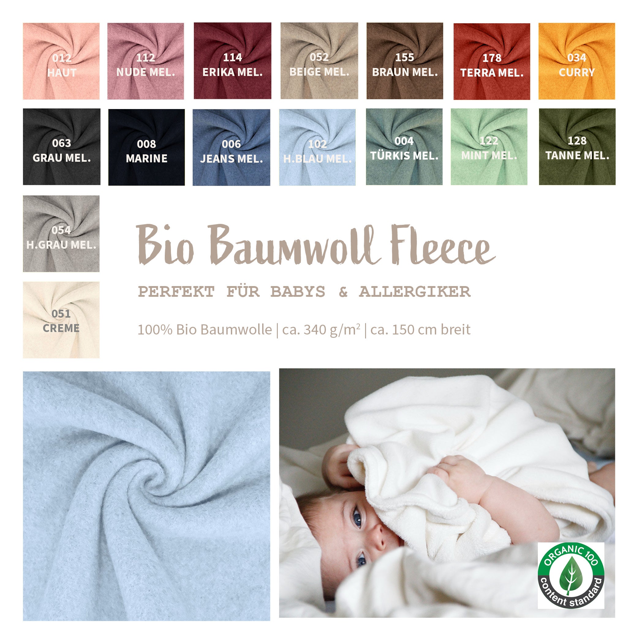 Bio Baumwoll Fleece *Ab 25 cm