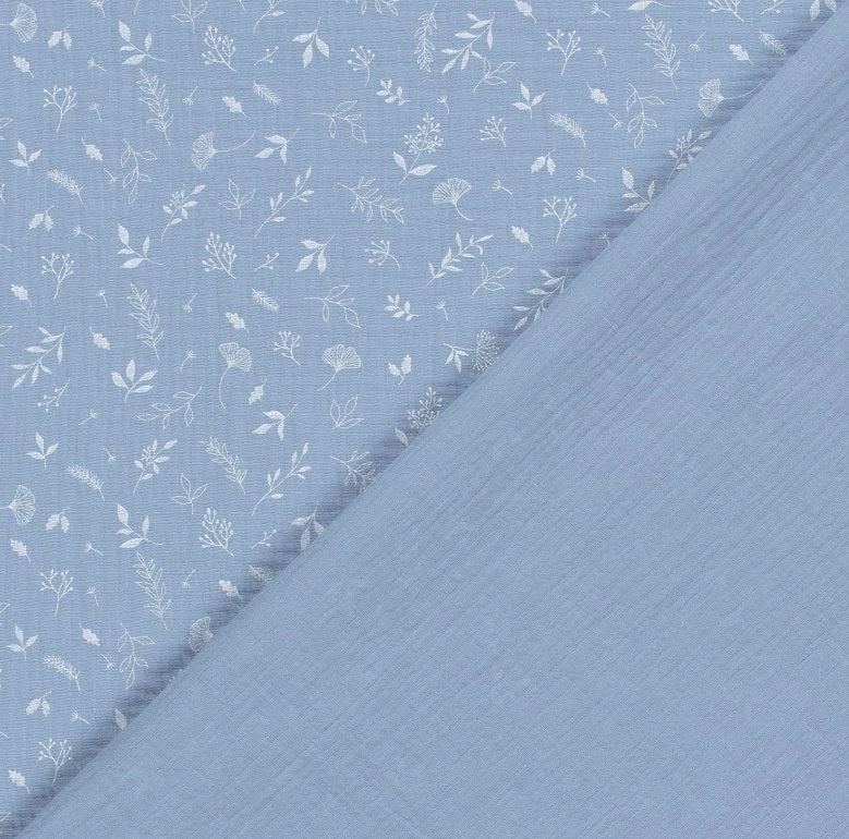 Fabric Musselin Bedruckt Musselin Bedruckt Zweige Hellblau, Gauze