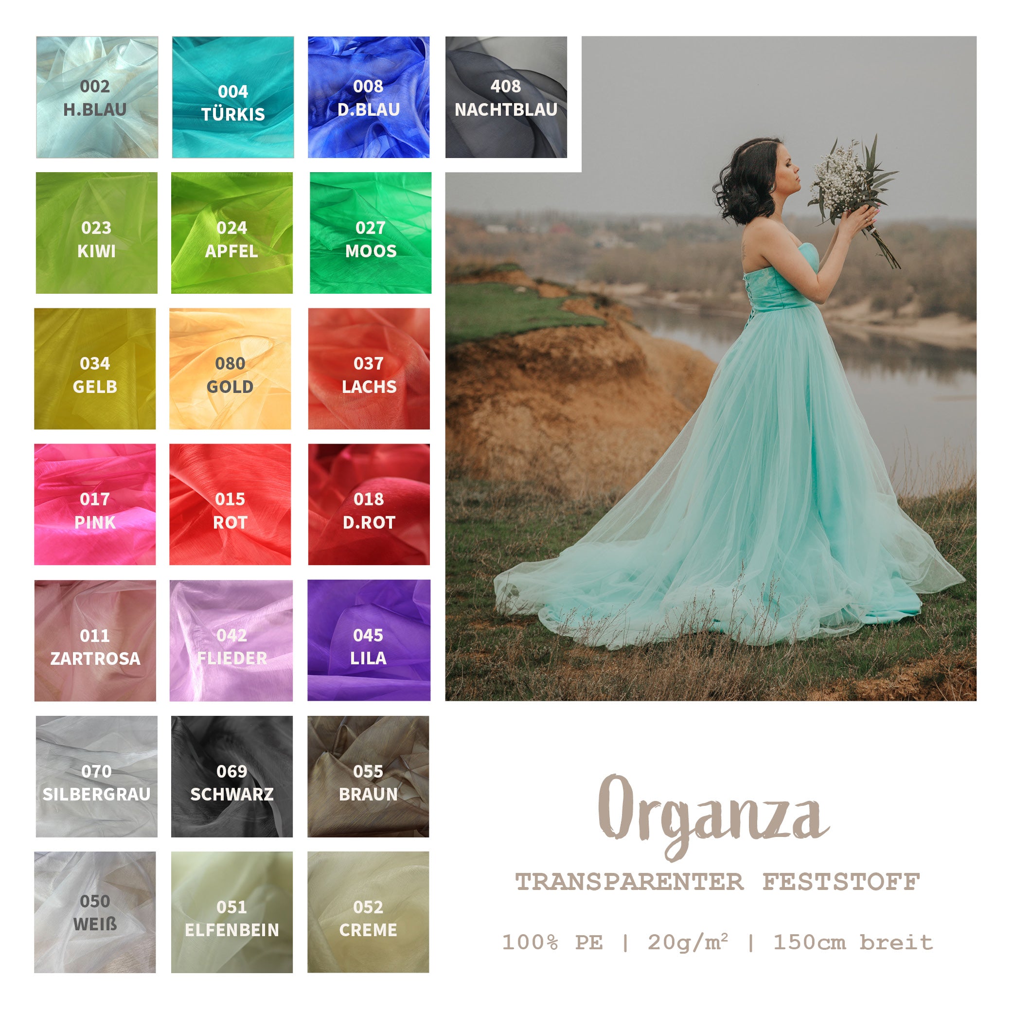 Irisierender Organza-Stoff – 3 M X 150 Cm, Transp Produktbild-Vorschau 4