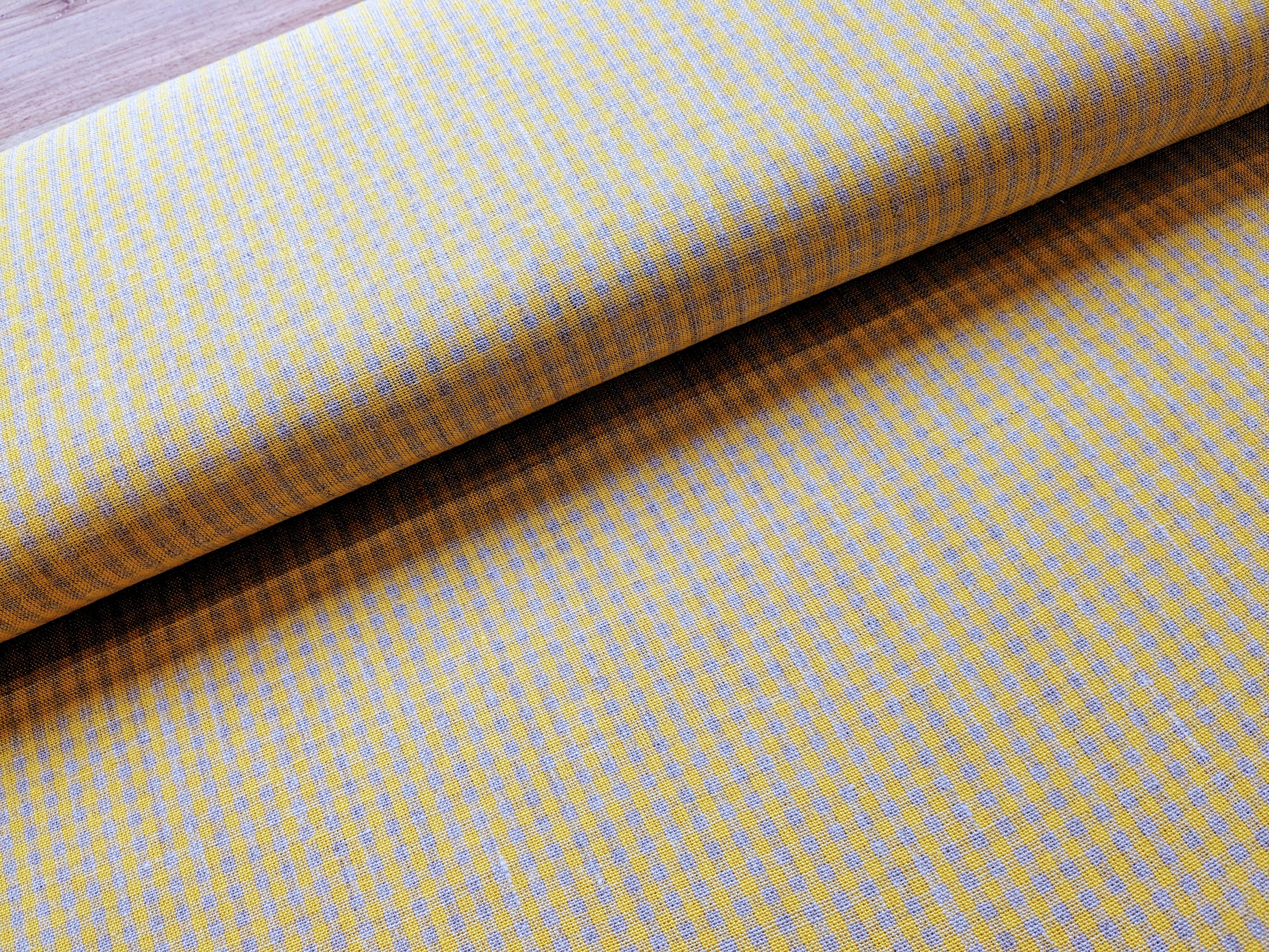 Leinen Stoff Meterware kariert - Leinenstoff Karo gelb/grau *An 50cm