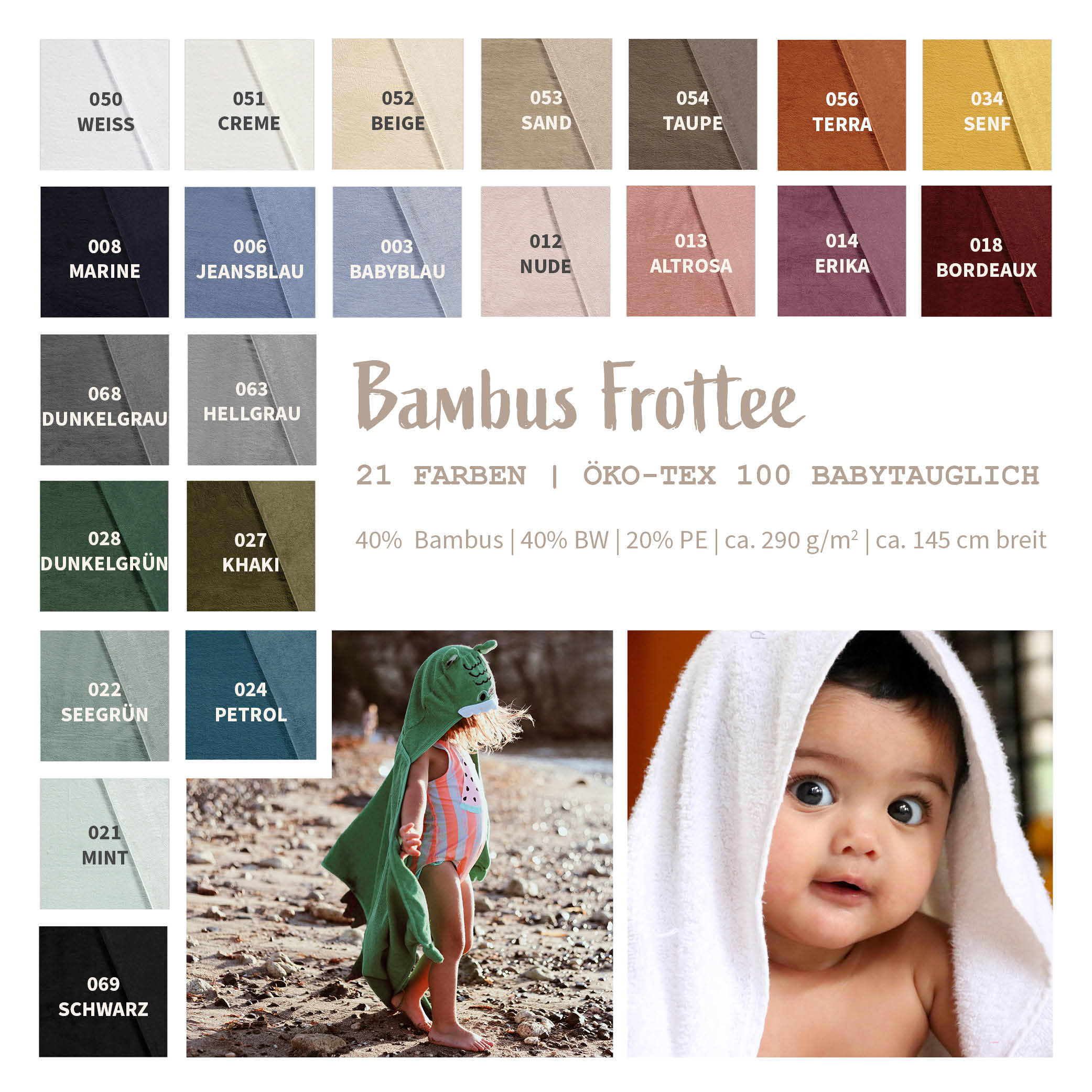 Frottee aus Bambus Meterware - Stoff fr Badetuch - Frotteestoff | Leinen  Lodge
