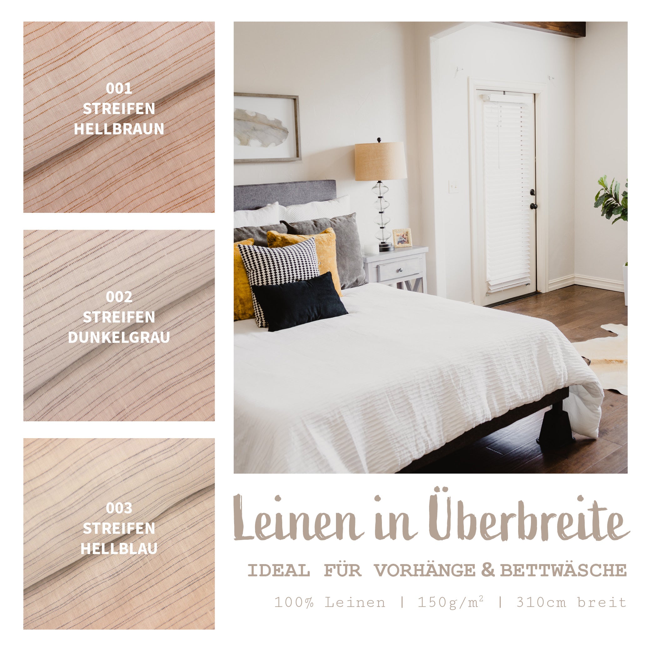 Leinenstoff gestreift überbreit Meterware Leinen für Vorhänge