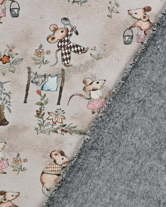 Alpensweat Digitaldruck Mäuse beige *Ab 50cm