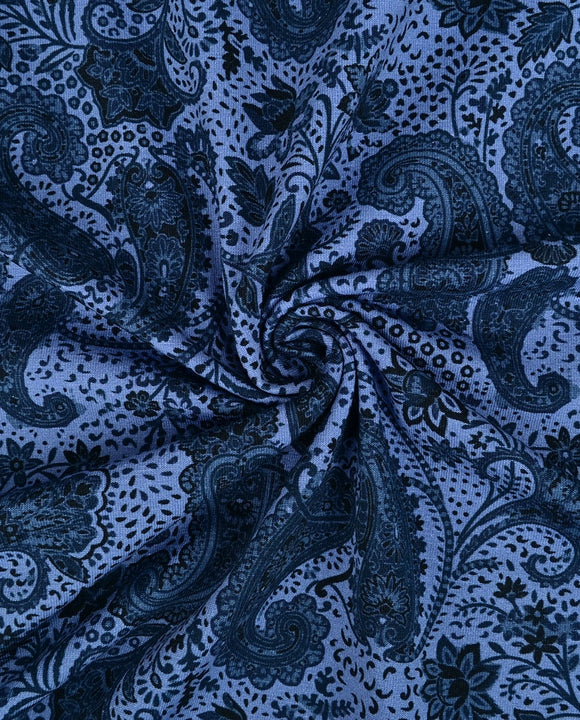 Baumwolljersey Paisley dunkelblau *Ab 50cm
