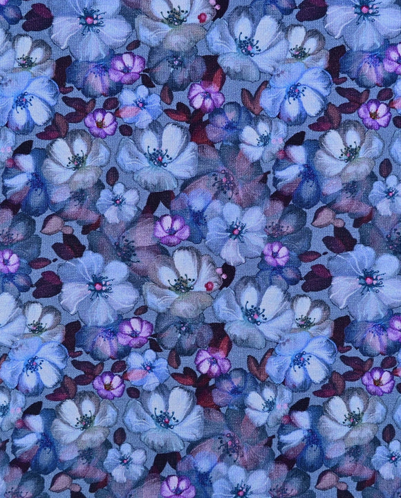 Baumwolljersey Blümchen blau *Ab 50cm