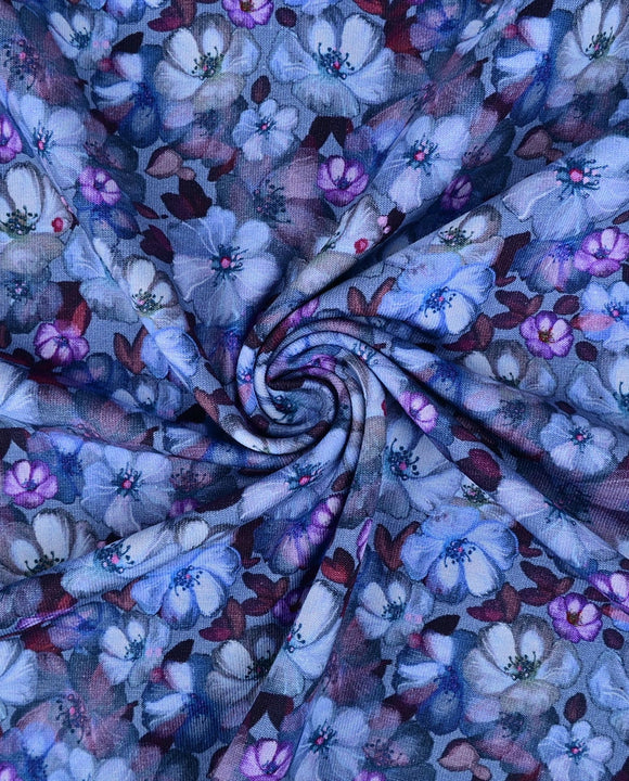 Baumwolljersey Blümchen blau *Ab 50cm