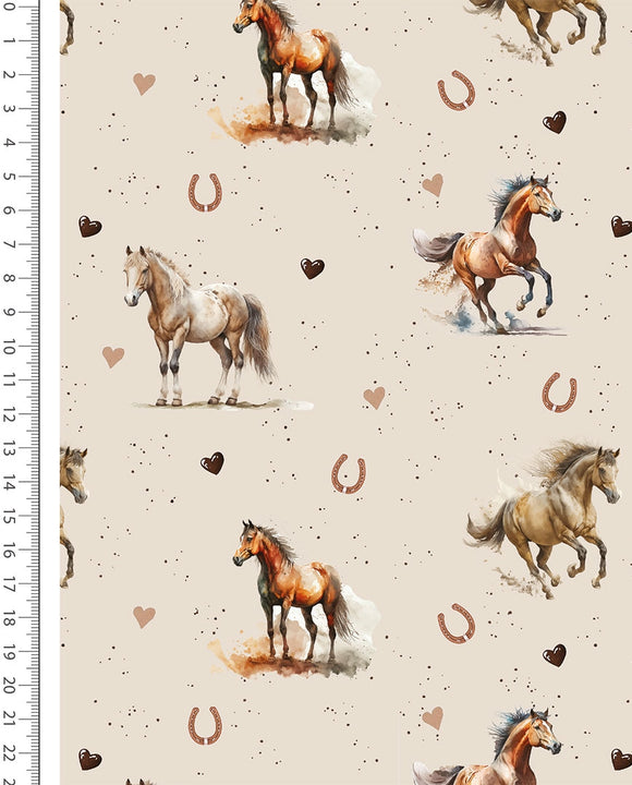 Baumwolljersey Pferde beige *Ab 50cm