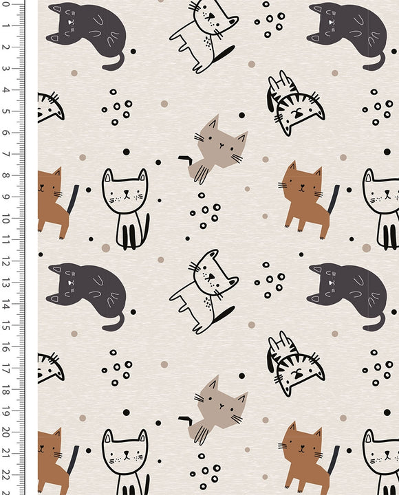 Alpensweat Digitaldruck Katzen creme *Ab 50 cm