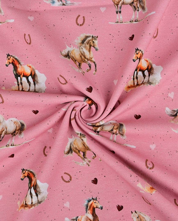 Baumwolljersey Pferde rosa *Ab 50cm
