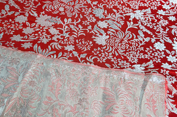 Acheter 025-rot Brokatstoff Blumen gold &amp; silber *Ab 50cm