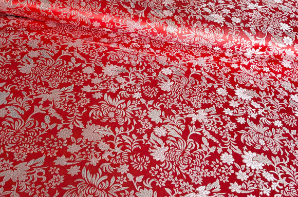 Brokatstoff Blumen mit silber *Ab 50cm