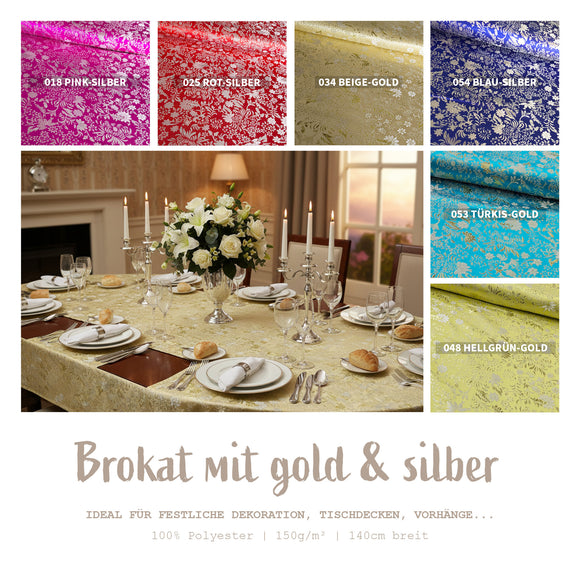 Brokatstoff Blumen mit silber *Ab 50cm