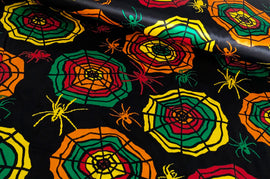 Kaufen 005-spinne-netz-bunt-schwarz Satinstoff bedruckt *Ab 50 cm