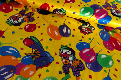 Kaufen 008-clown-luftballon-gelb Satinstoff bedruckt *Ab 50 cm