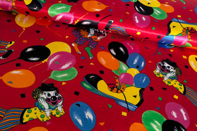 Kaufen 009-clown-luftballon-rot Satinstoff bedruckt *Ab 50 cm