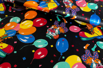 Kaufen 011-clown-luftballon-schwarz Satinstoff bedruckt *Ab 50 cm