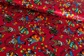 Kaufen 016-musikclown-rot Satinstoff bedruckt *Ab 50 cm