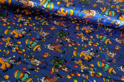 Kaufen 018-musikclown-blau Satinstoff bedruckt *Ab 50 cm