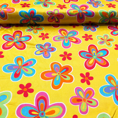 Kaufen 028-blumen-gelb Satinstoff bedruckt *Ab 50 cm