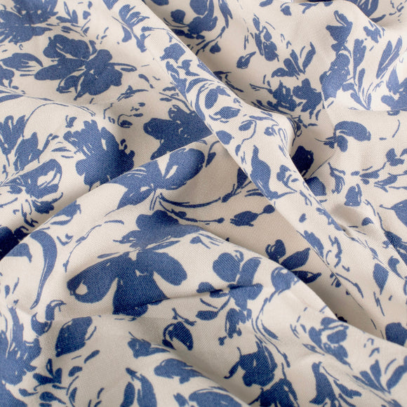 Bambus Popeline Blumen blau *Ab 50cm