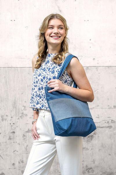 Bambus Popeline Blumen blau *Ab 50cm - 0