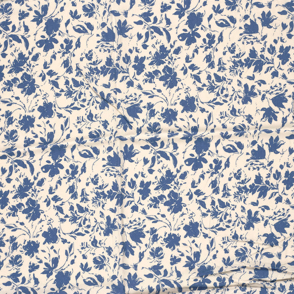 Bambus Popeline Blumen blau *Ab 50cm