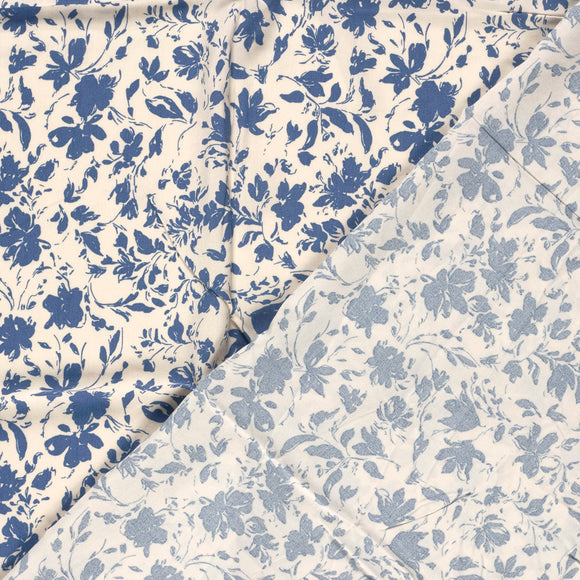 Bambus Popeline Blumen blau *Ab 50cm