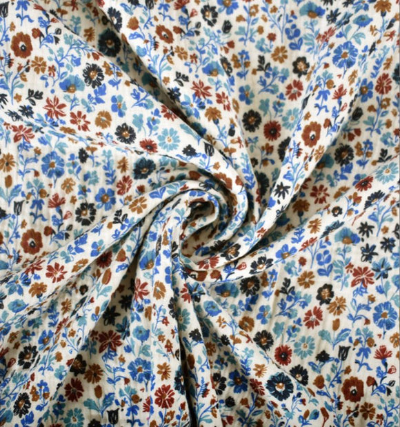 Musselin blaue Blumen *Ab 50 cm