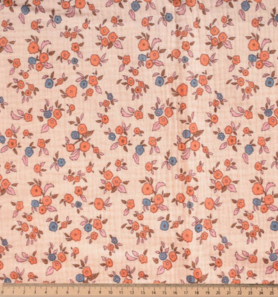 Musselin Blümchen auf lachs *Ab 50 cm - 0