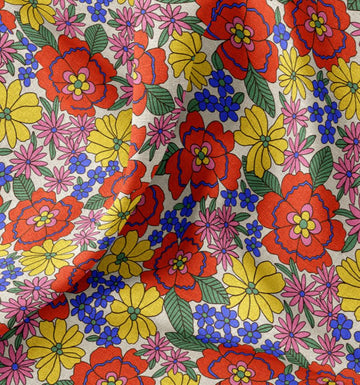 Dekostoff Halbpanama bunte Blumen *Ab 50cm