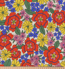 Dekostoff Halbpanama bunte Blumen *Ab 50cm - 0