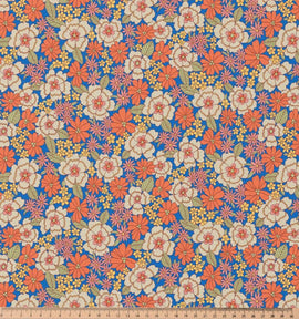 Baumwolle bedruckt Blumen orange auf blau *Ab 50cm - 0