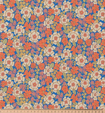 Baumwolle bedruckt Blumen orange auf blau *Ab 50cm - 0