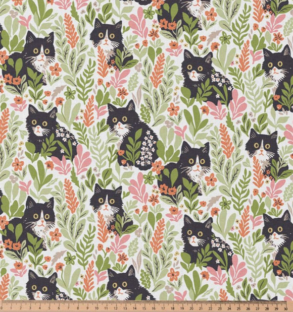 Baumwolle bedruckt Katzen & Blumen *Ab 50cm