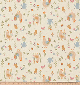 Baumwolle bedruckt Hühner auf beige *Ab 50cm - 0