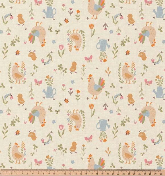 Baumwolle bedruckt Hühner auf beige *Ab 50cm