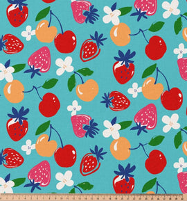 Baumwolle bedruckt Obst auf türkis *Ab 50cm - 0