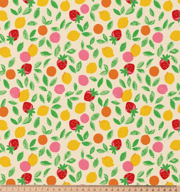 Baumwolle bedruckt Früchte auf beige *Ab 50cm