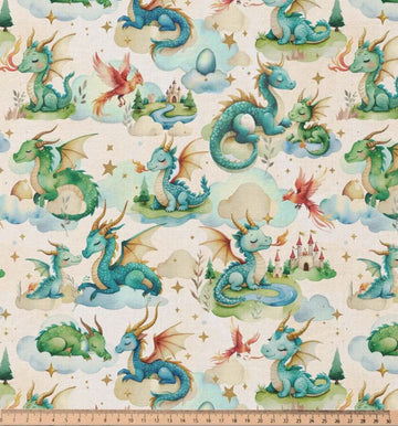 Baumwolle Digitaldruck Drachen beige *Ab 50cm - 0