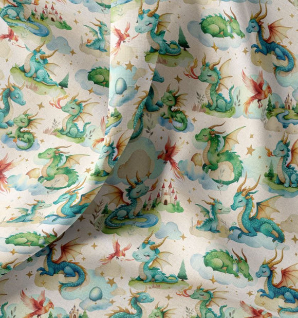 Baumwolle Digitaldruck Drachen beige *Ab 50cm