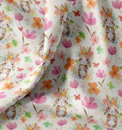 Baumwolle Digitaldruck Häschen Blumen *Ab 50cm