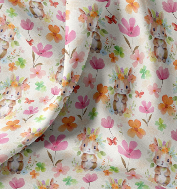 Baumwolle Digitaldruck Häschen Blumen *Ab 50cm