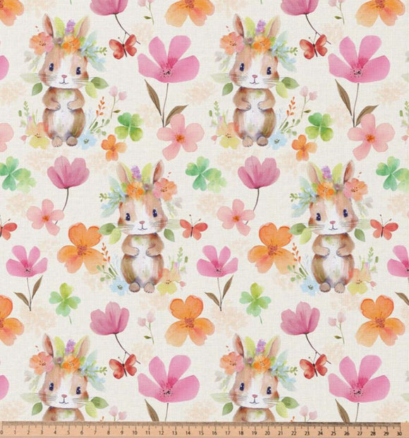 Baumwolle Digitaldruck Häschen Blumen *Ab 50cm