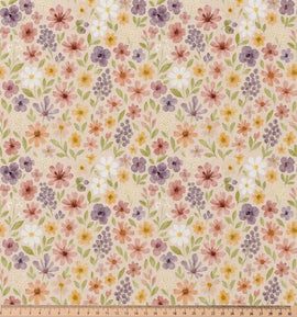 Baumwolle Digitaldruck Blumenwiese beige *Ab 50cm - 0