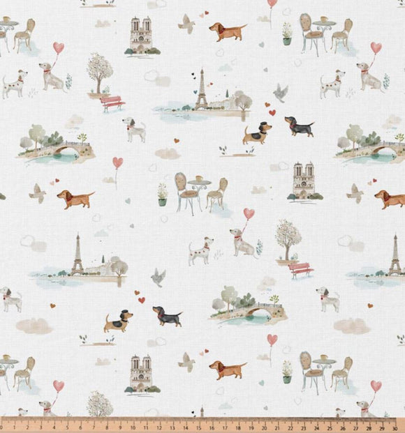 Baumwolle Digitaldruck Hunde Paris *Ab 50cm