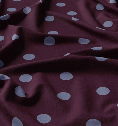 Kaufen 002-h-blau-bordeaux Viskose bedruckt Punkte *Ab 50 cm