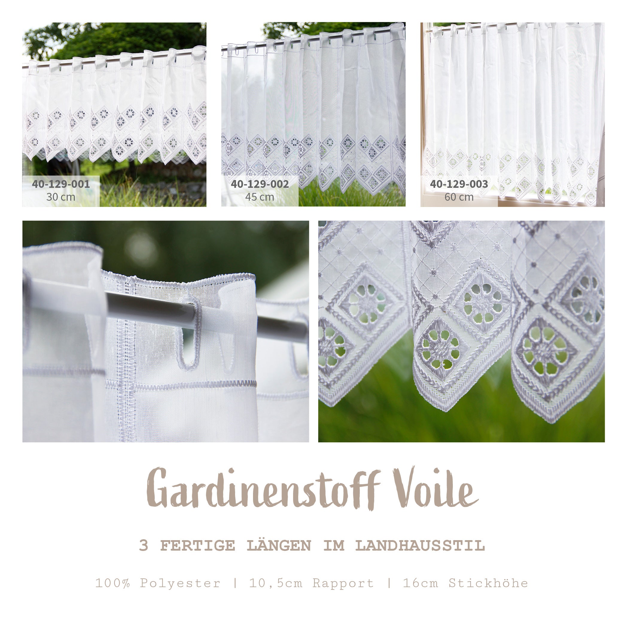 Gardinenstoff Voile Meterware *Ab 10,5cm Rapport