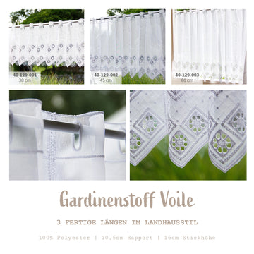 Gardinenstoff Voile Meterware | 30-60cm Höhe *Preiseinheit = 1m