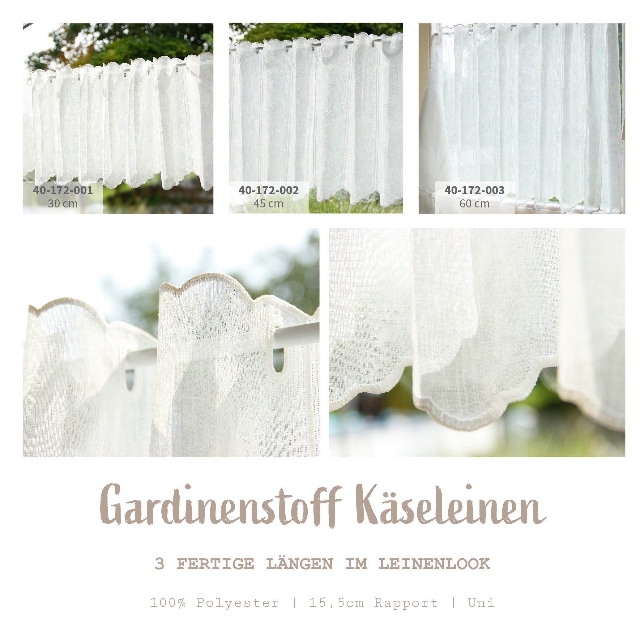 Gardinenstoff Käseleinen Meterware *Ab 15,5cm Rapport