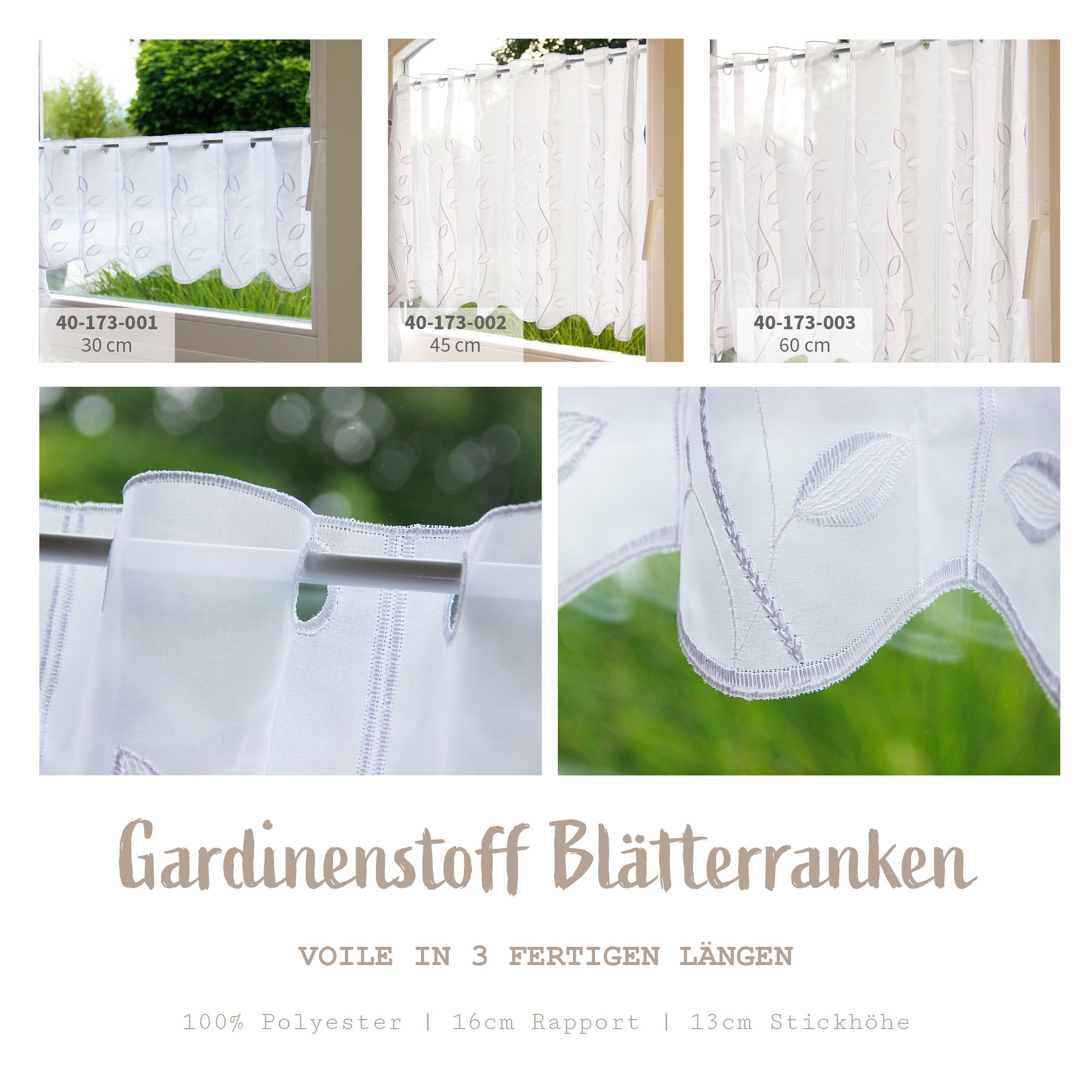 Gardinenstoff Blätterranken Meterware *Ab 16cm Rapport